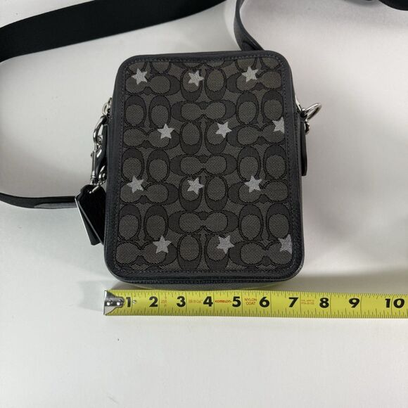 Coach Sullivan Jacquard black silver heart print crossbody purse bag handbag sma - Picture 12 of 16